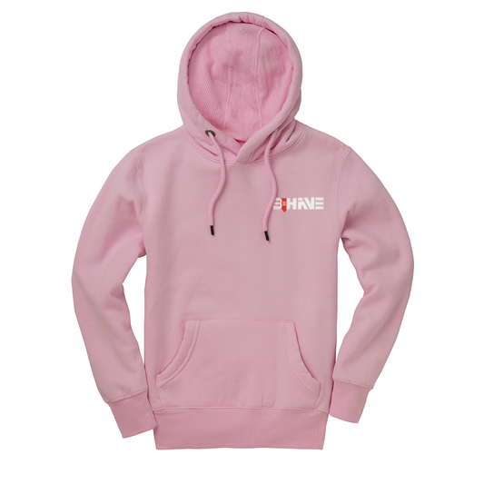 Pink Core Hoodie with BEHAVE logo on the chest against a white background