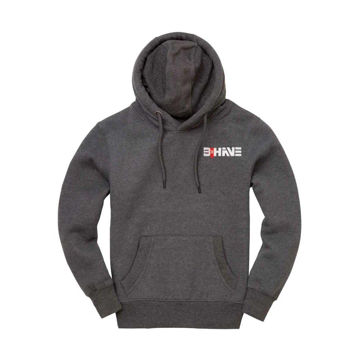Gray Core Hoodie with BEHAVE logo on the chest against a white background